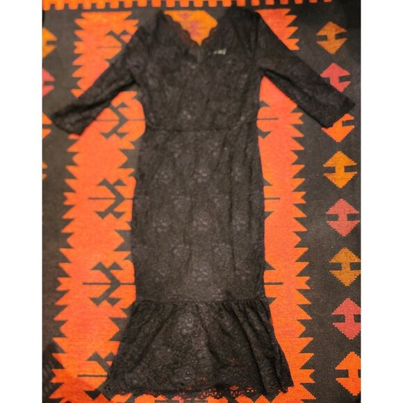 NEW Elegant Black Stretch Lace Ruffle Hem Midi Dress For Women Size Medium - Picture 1 of 11